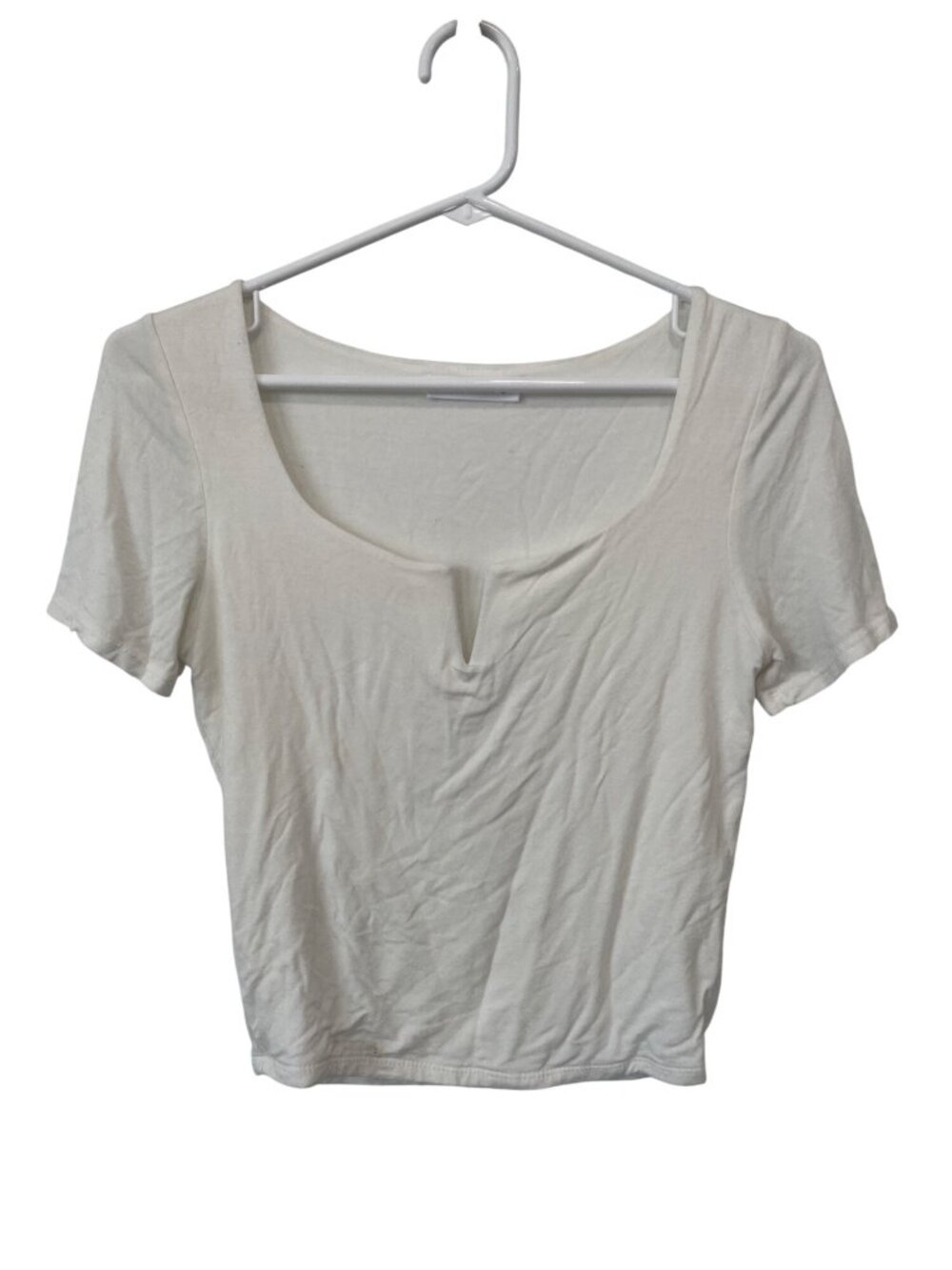 Wasabi + Mint Crop Top Small Henley Split V-Neck T-Shirt White Minimalist